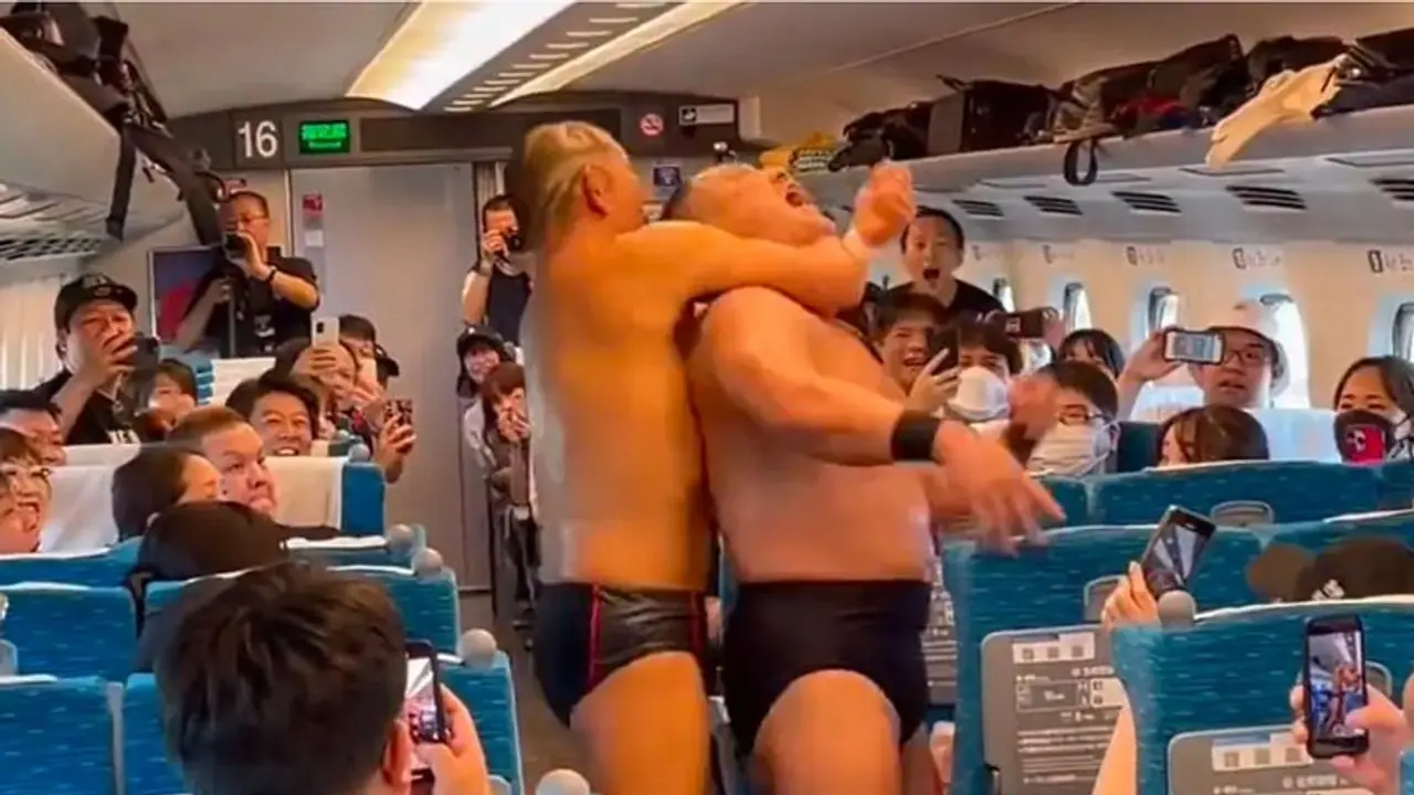 WATCH: WWE style wrestling match takes centre stage inside speeding bullet train in Japan; video goes viral