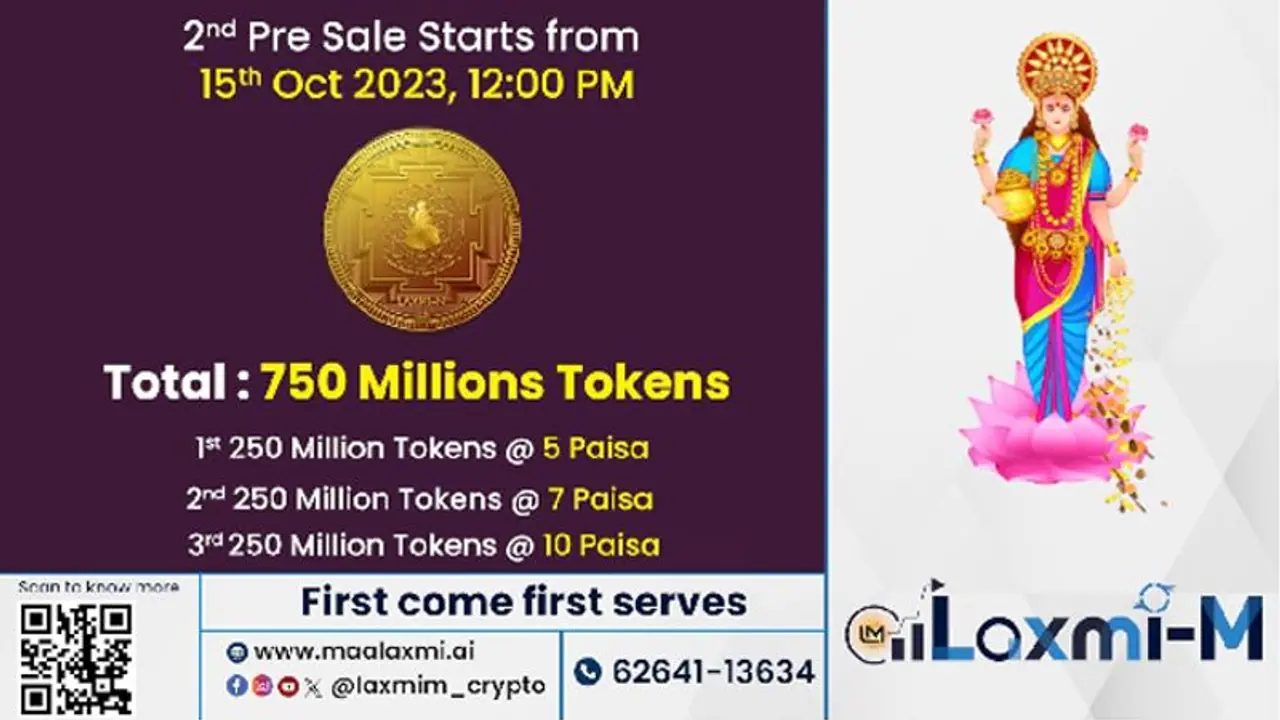 Record breaking Laxmi M Coins Pre Sale surpasses 1 Billion token, second sale starts 15th October Record breaking Laxmi M Coins Pre Sale surpasses 1 Billion token, second sale starts 15th October