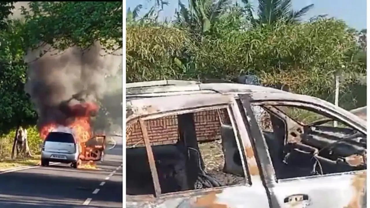 வாங்கிய 4 நாட்களில் எரிந்து எலும்புக்கூடான கார்; வேதனையில் உரிமையாளர் சாத்தான்குளத்தில் பரபரப்பு