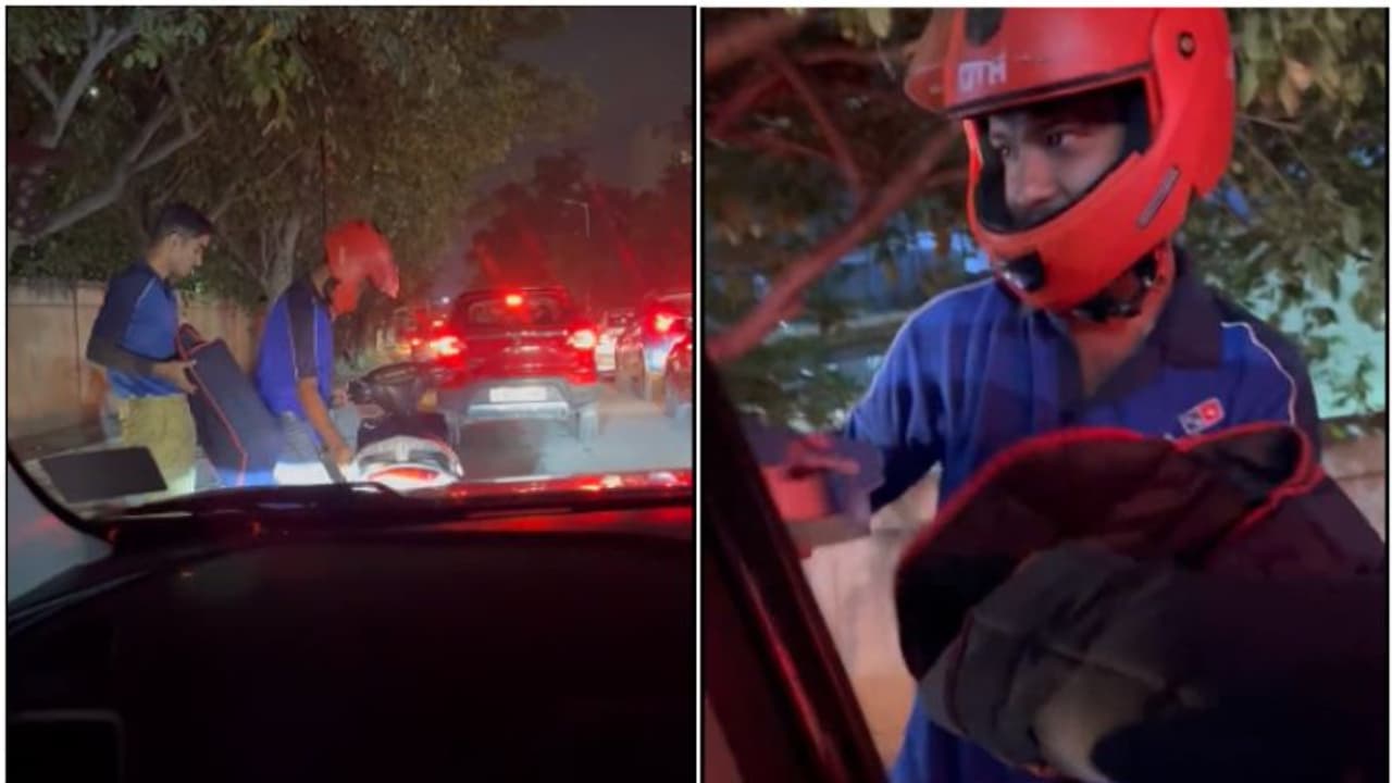 ഗതാഗത കുരുക്കില്‍ പിസ ഓര്‍ഡര്‍ ചെയ്ത് കാര്‍ യാത്രികര്‍; കൃത്യമായി എത്തിച്ച് ഡെലിവെറി ബോയ്‌സ് 