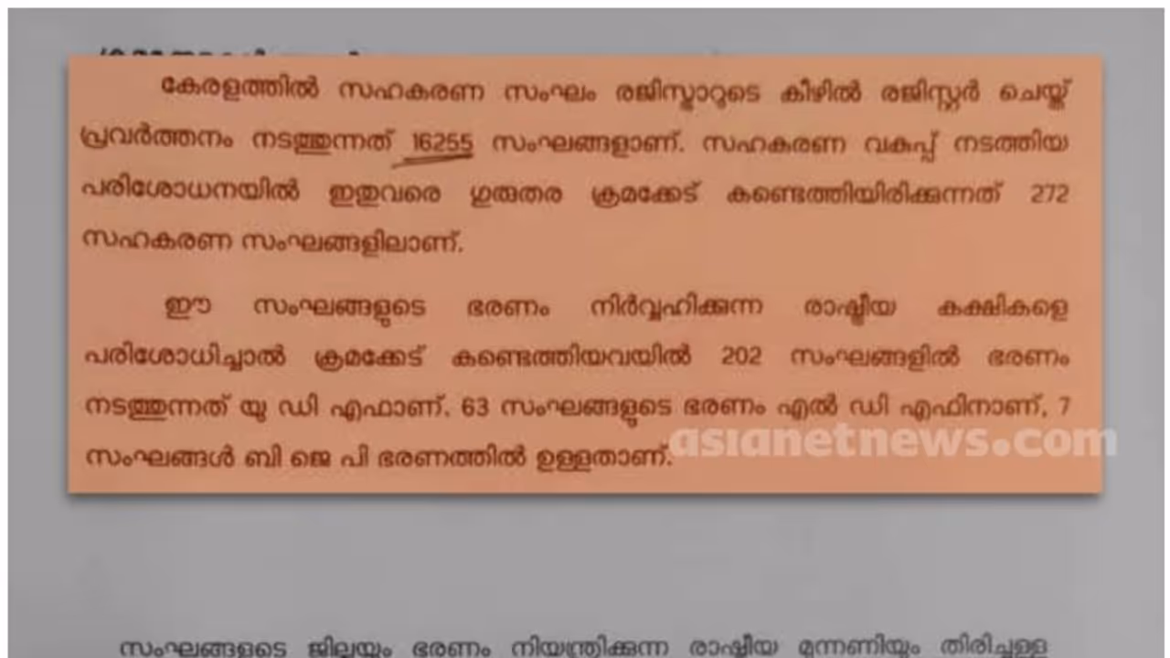 സഹകരണ സംഘങ്ങളിലെ ക്രമക്കേട്; തട്ടിപ്പില് മുന്നില് യുഡിഎഫ്, കൂടുതൽ തിരുവനന്തപുരം ജില്ലയിൽ സഹകരണ സംഘങ്ങളിലെ ക്രമക്കേട്; തട്ടിപ്പില് മുന്നില് യുഡിഎഫ്, കൂടുതൽ തിരുവനന്തപുരം ജില്ലയിൽ