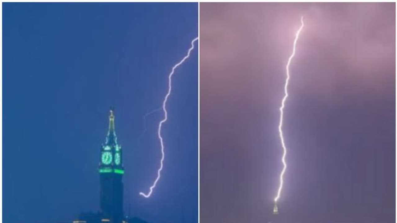 മക്കയില് ക്ലോക്ക് ടവറിനെ സ്പര്ശിച്ച് മിന്നല്പ്പിണര്, വൈറലായി ദൃശ്യങ്ങള് മക്കയില് ക്ലോക്ക് ടവറിനെ സ്പര്ശിച്ച് മിന്നല്പ്പിണര്, വൈറലായി ദൃശ്യങ്ങള്