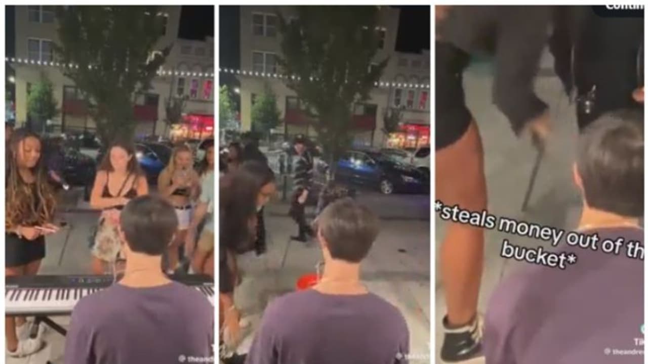 പാട്ടിനിടെ തെരുവ് ഗായകന്റെ പിയാനോ അടിച്ച് തകർത്ത് പണം മോഷ്ടിച്ച് യുവതി; വൈറലായി വീഡിയോ ! പാട്ടിനിടെ തെരുവ് ഗായകന്റെ പിയാനോ അടിച്ച് തകർത്ത് പണം മോഷ്ടിച്ച് യുവതി; വൈറലായി വീഡിയോ !