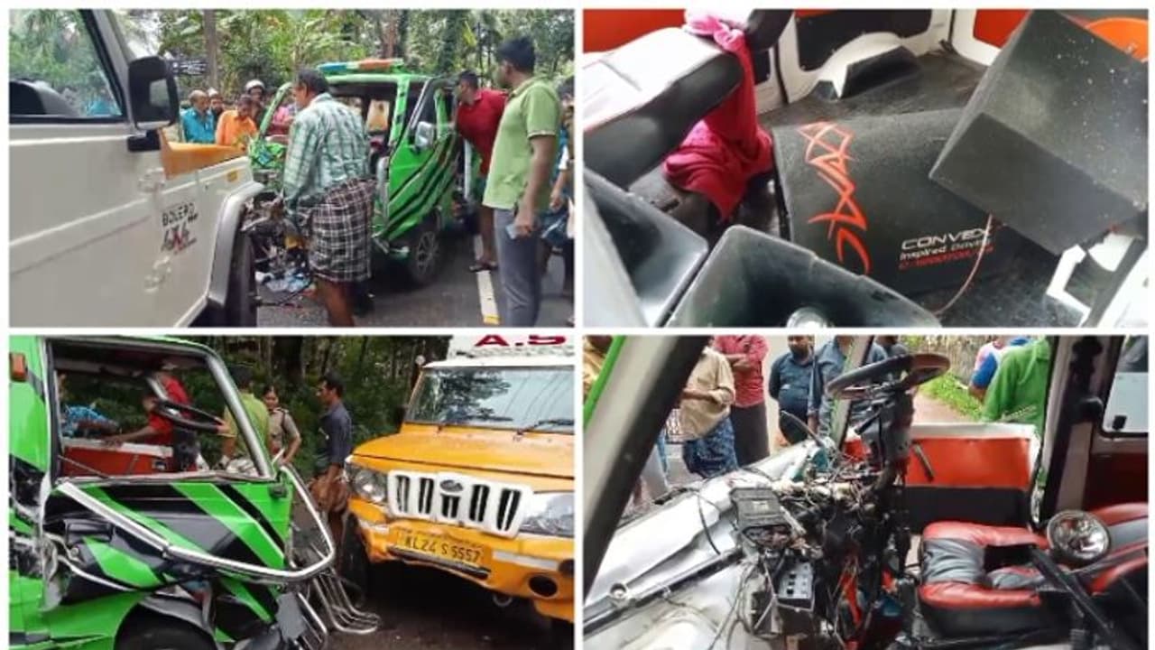 ബസിനെ മറികടക്കാൻ ശ്രമിക്കവേ, ആംബുലൻസ് പിക്കപ്പ് വാനുമായി കൂട്ടിയിടിച്ചു; ഡ്രൈവർക്ക് ​ഗുരുതര പരിക്ക് 