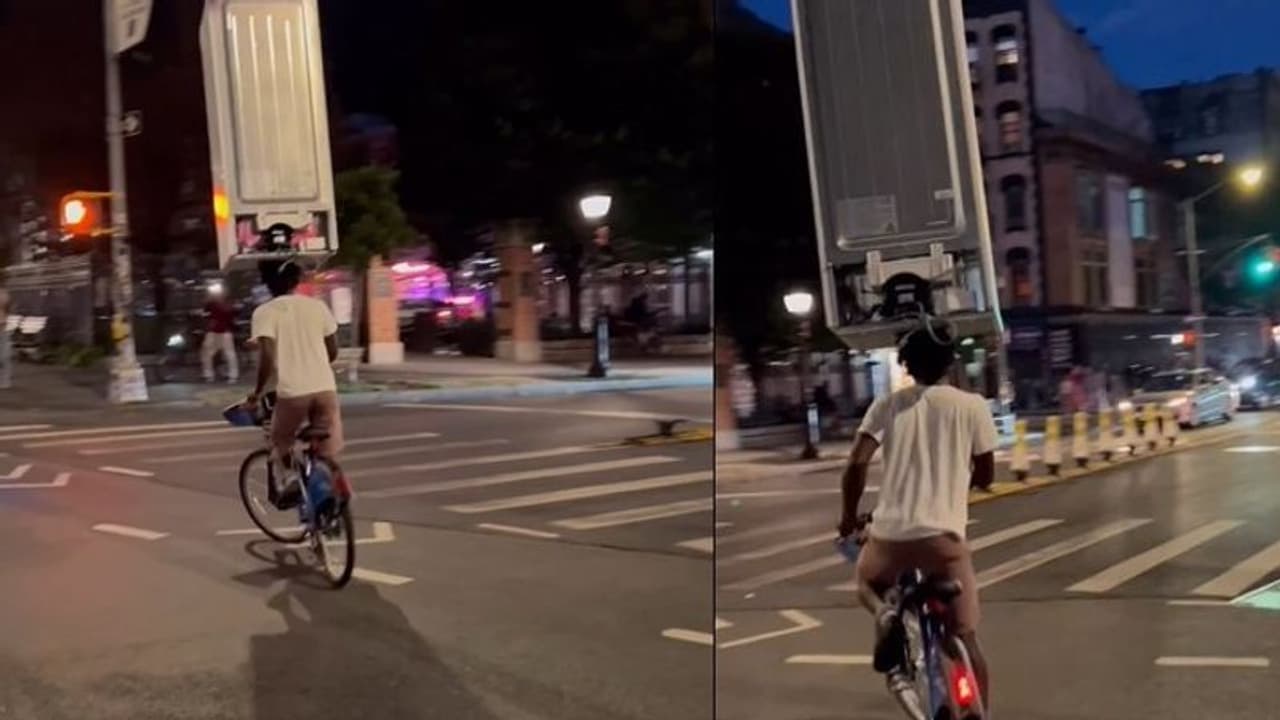 ತಲೆಯಲ್ಲಿ ಫ್ರಿಡ್ಜ್‌ ಹೊತ್ತು ಸೈಕಲ್‌ನಲ್ಲಿ ಪ್ರಯಾಣ: ಯುವಕನ ಬ್ಯಾಲೆನ್ಸ್‌ಗೆ ನೆಟ್ಟಿಗರ ಶಹಭಾಷ್‌