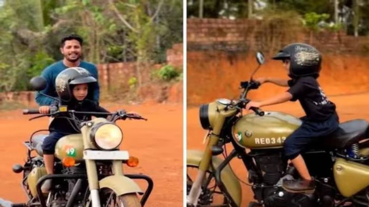 റോയൽ എൻഫീൽഡ് ക്ലാസിക്കുമായി നാല് വയസുകാരൻ, വീഡിയോ കാണാം