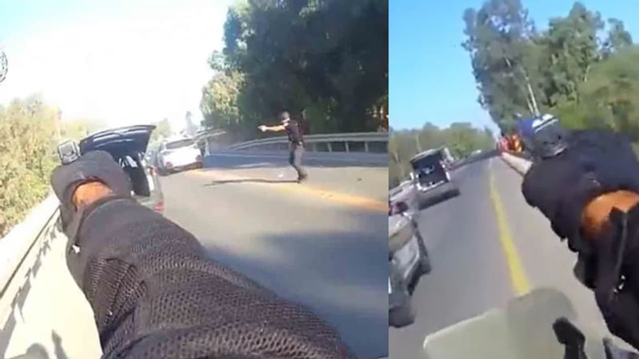 നുഴഞ്ഞുകയറി, കാറിൽ കുതിച്ചെത്തി ഹമാസ് സംഘം, ബൈക്കിൽ പിന്തുടർന്ന് വെടിവെച്ച് കൊന്ന് ഇസ്രയേൽ പൊലീസ് വീഡിയോ 