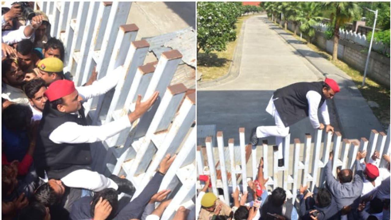 പൊലീസ് തടഞ്ഞു, മതില് ചാടി കടന്ന് അഖിലേഷ്; ചാട്ടം നല്ലതാ, ഏഷ്യന് ഗെയിംസിലായിരുന്നെങ്കില് മെഡലെന്ന് ബിജെപി പൊലീസ് തടഞ്ഞു, മതില് ചാടി കടന്ന് അഖിലേഷ്; ചാട്ടം നല്ലതാ, ഏഷ്യന് ഗെയിംസിലായിരുന്നെങ്കില് മെഡലെന്ന് ബിജെപി