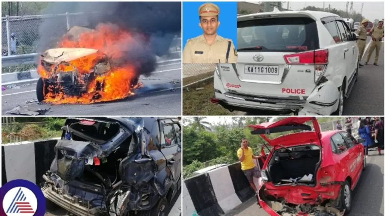Multiple accidents on Bluru Mysuru Expressway: Car goes up in flames, Mandya SP escapes tragedy