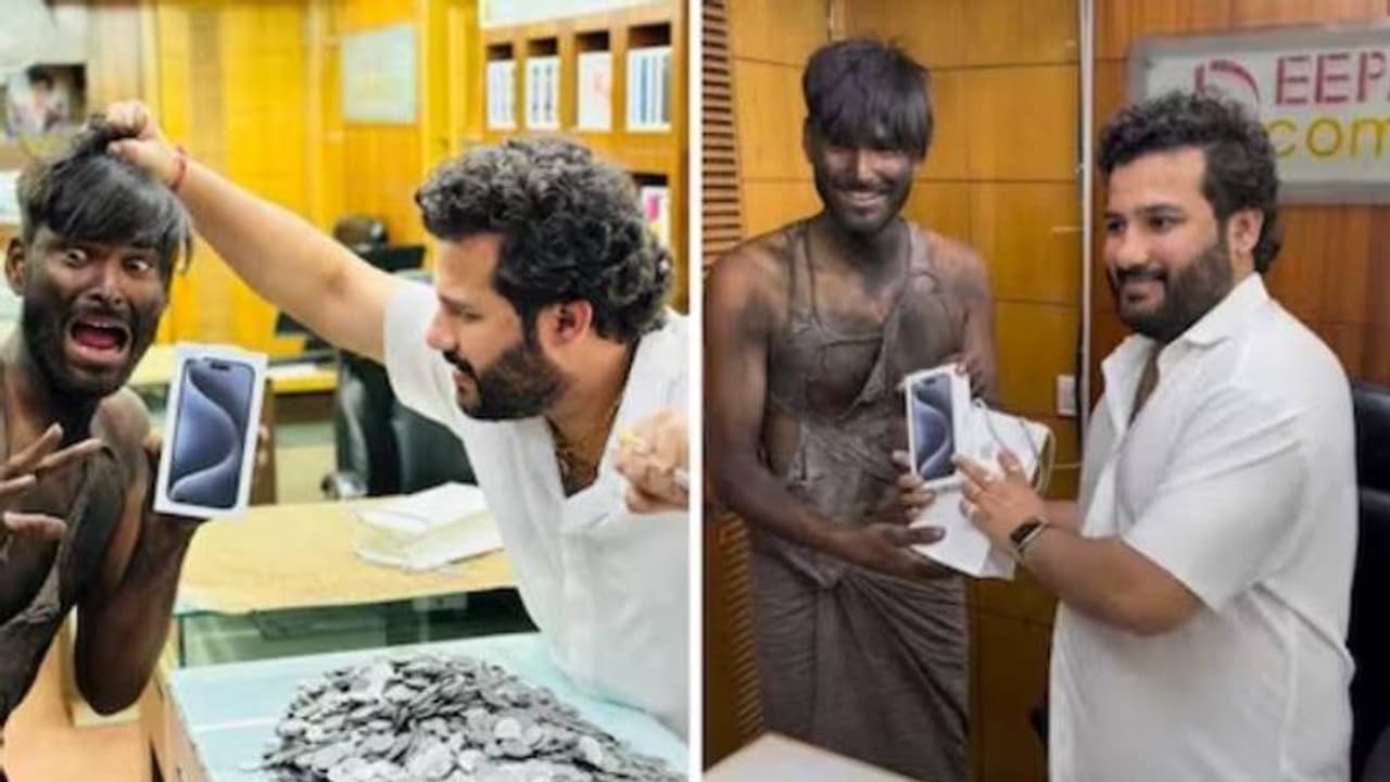 ഒരുചാക്ക് നാണയങ്ങളുമായി ഐഫോൺ 15 സ്വന്തമാക്കാനെത്തിയ യാചകൻ; തരംഗമായി വീഡിയോ