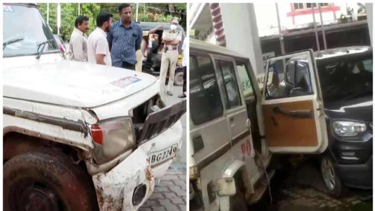 കണ്ണൂരിൽ പെട്രോൾ പമ്പിലേക്ക് പൊലീസ് ജീപ്പ് ഇടിച്ചു കയറി; ദുരന്തം ഒഴിവായത് തലനാരിഴക്ക്, ആര്‍ക്കും പരിക്കില്ല
