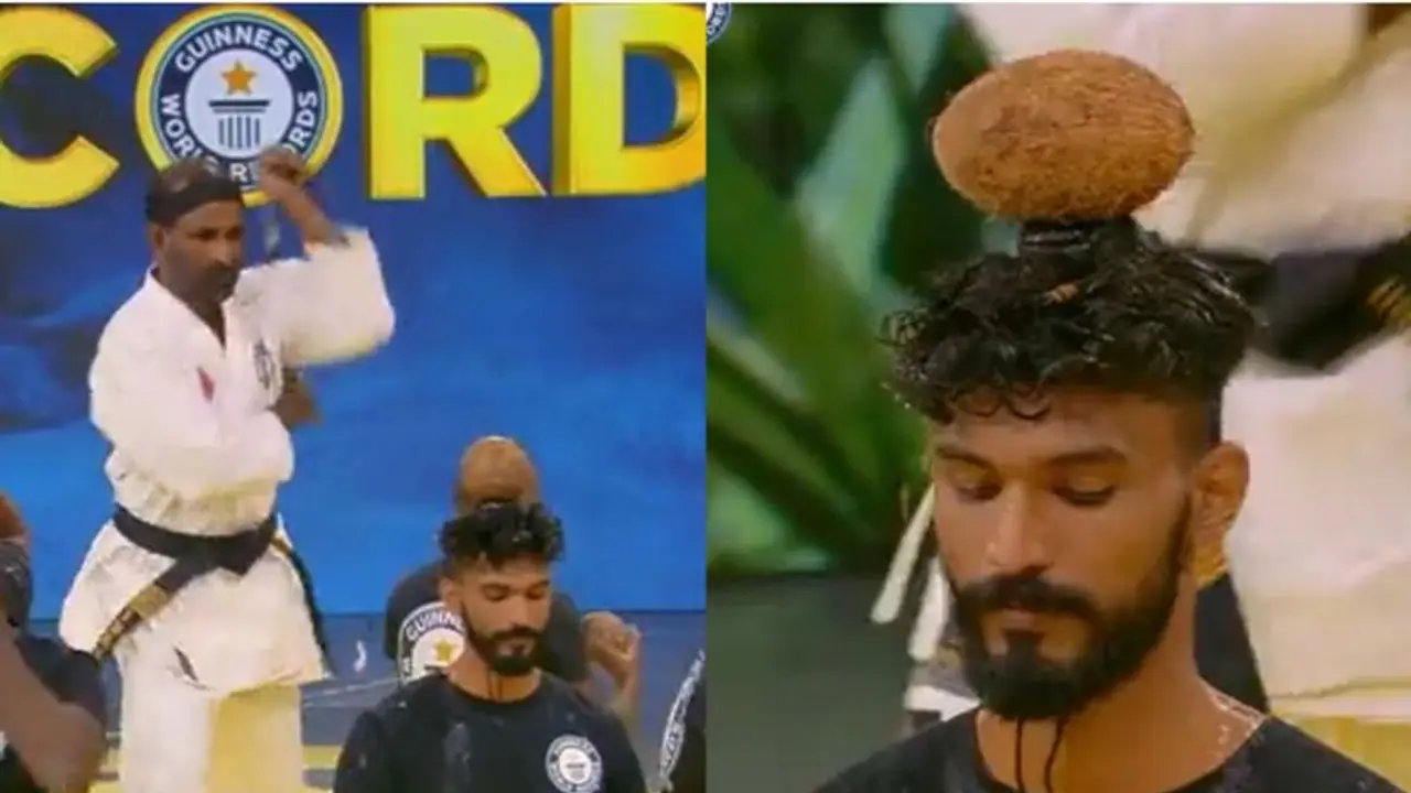 WATCH: Karnataka man smashes 68 coconuts on heads in 1 minute with nanchaku to set World Record WATCH: Karnataka man smashes 68 coconuts on heads in 1 minute with nanchaku to set World Record