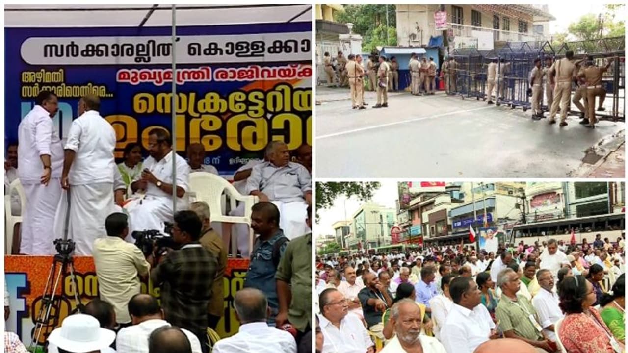 യുഡിഎഫ് ഉപരോധത്തില് സ്തംഭിച്ച് സെക്രട്ടറിയേറ്റ് പരിസരം; നഗരത്തിൽ വന് ഗതാഗത കുരുക്ക്, വലഞ്ഞ് ജനം യുഡിഎഫ് ഉപരോധത്തില് സ്തംഭിച്ച് സെക്രട്ടറിയേറ്റ് പരിസരം; നഗരത്തിൽ വന് ഗതാഗത കുരുക്ക്, വലഞ്ഞ് ജനം