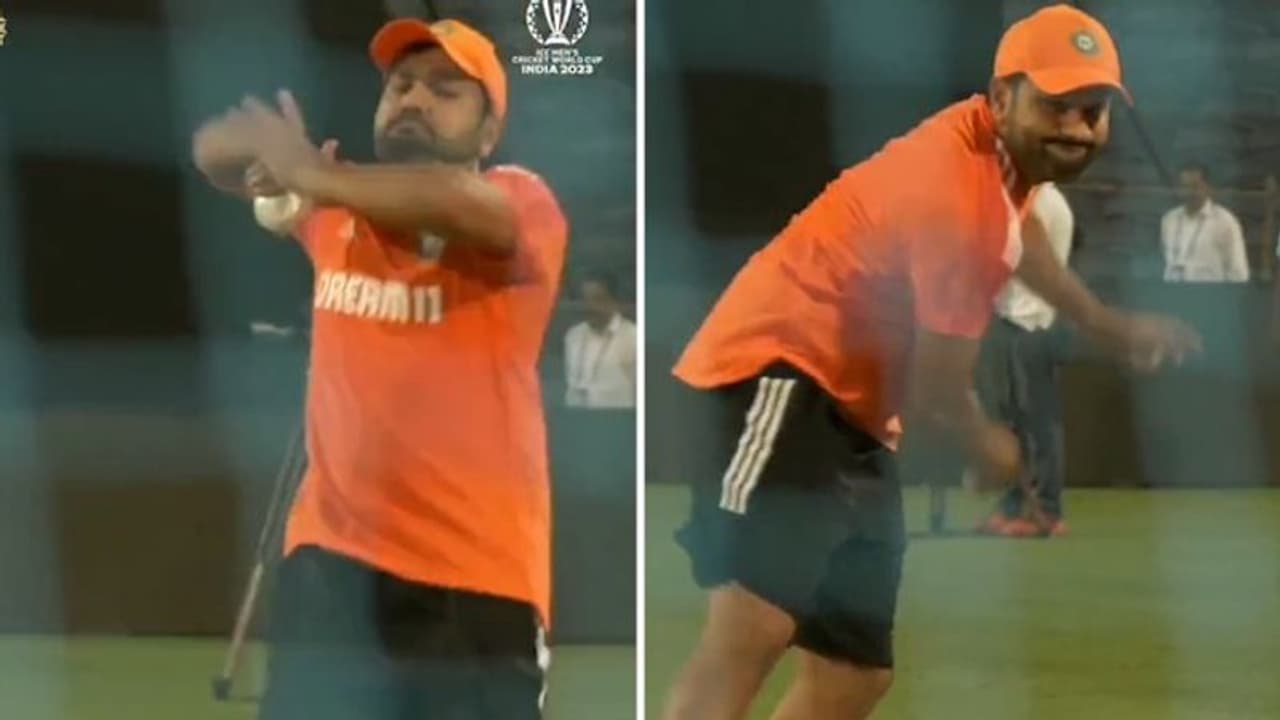 'Hat trick loading': Rohit Sharma bowling in nets ahead of Bangladesh clash sends fans into a frenzy (WATCH) 'Hat trick loading': Rohit Sharma bowling in nets ahead of Bangladesh clash sends fans into a frenzy (WATCH)