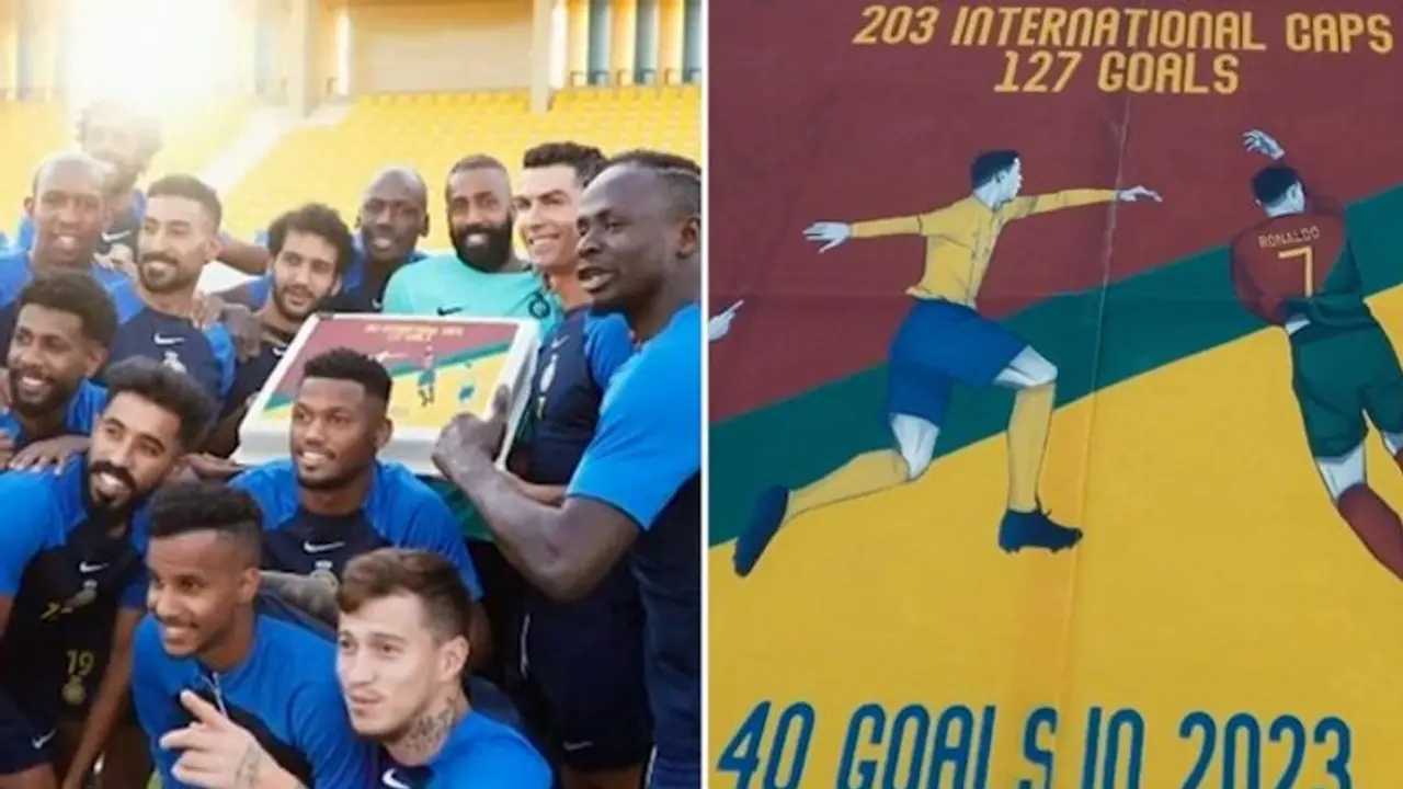 Cristiano Ronaldo's 40th goal in 2023 celebrated with heartwarming cake surprise Cristiano Ronaldo's 40th goal in 2023 celebrated with heartwarming cake surprise