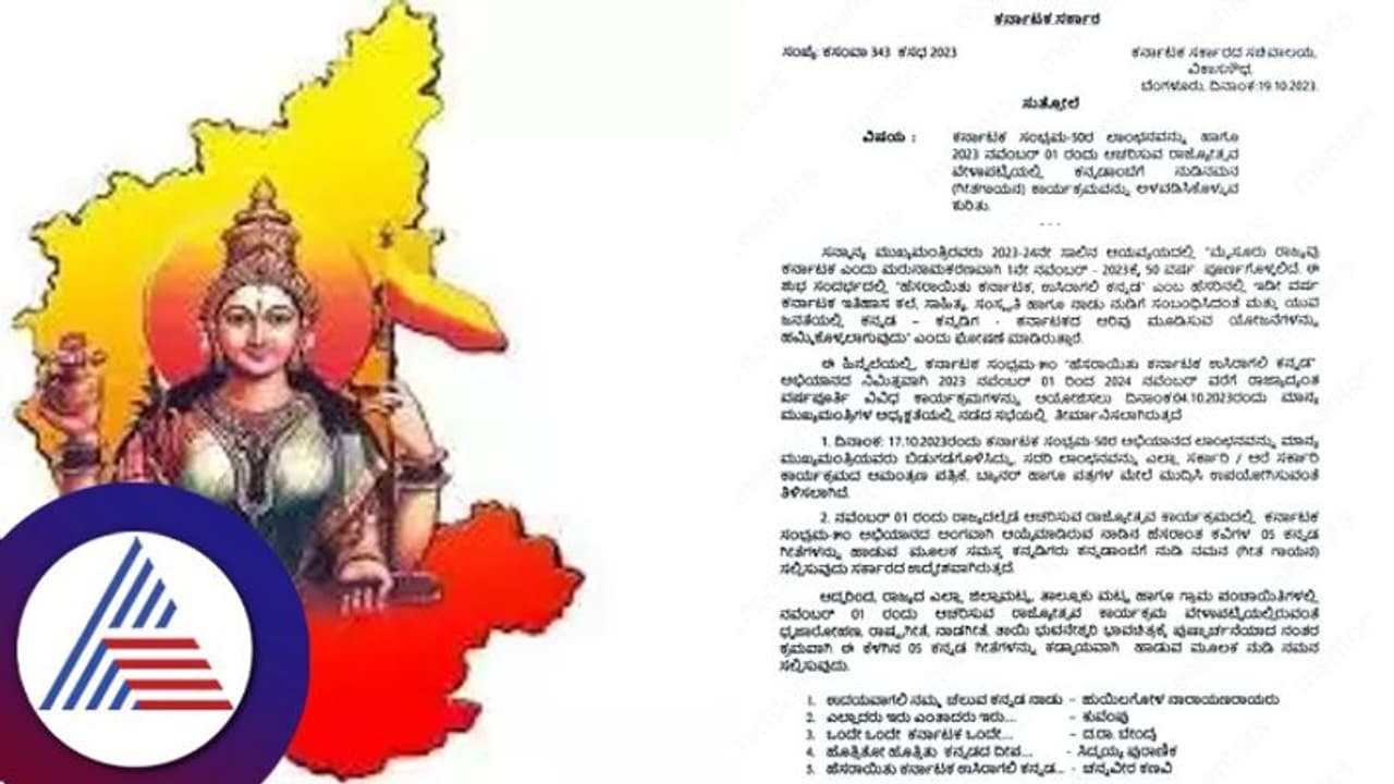 ಕನ್ನಡ ರಾಜ್ಯೋತ್ಸವ ವೇಳೆ 5 ಕನ್ನಡಗೀತೆ ಹಾಕುವುದು ಕಡ್ಡಾಯಗೊಳಿಸಿ ರಾಜ್ಯ ಸರ್ಕಾರ ಆದೇಶ 