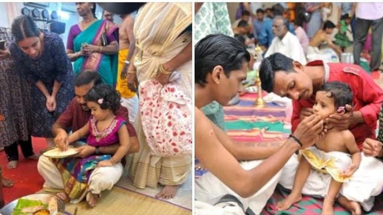 விஜயதசமி விழா கோவில்களிலும், பள்ளிகளிலும் வித்யாரம்பம்.! நெல், பச்சரிசியைக் கொண்டு அச்சரம் எழுதிய குழந்தைகள் 