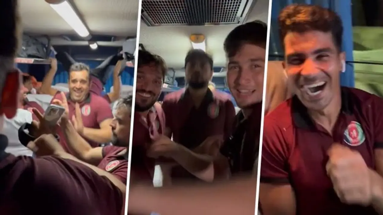 பேருந்தில் சென்று கொண்டிருந்த போது லுங்கி டான்ஸ் பாடலுக்கு குத்தாட்டம் போட்ட ஆப்கானிஸ்தான் வீரர்கள்! பேருந்தில் சென்று கொண்டிருந்த போது லுங்கி டான்ஸ் பாடலுக்கு குத்தாட்டம் போட்ட ஆப்கானிஸ்தான் வீரர்கள்!