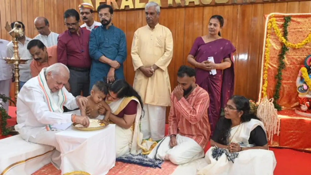 Vijayadashmi 2023: Kerala Governor initiates children during Vidyarambham ceremony at Raj Bhavan