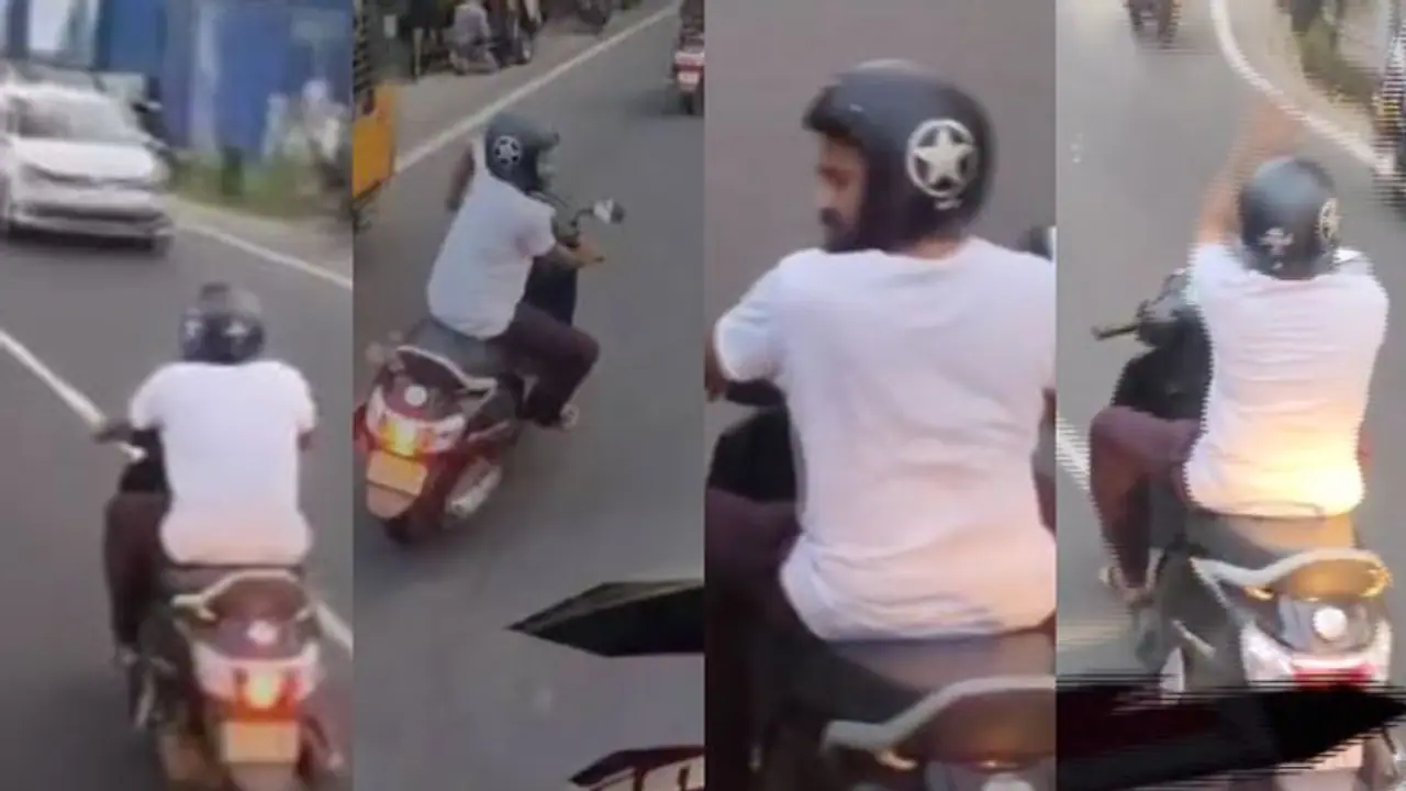 'അങ്ങോട്ടും മാറില്ല ഇങ്ങോട്ടും മാറില്ല'; ബസിന് മുന്നിൽ സ്‌കൂട്ടറിൽ യുവാവിന്‍റെ അഭ്യാസം, എട്ടിന്‍റെ പണി കിട്ടി
