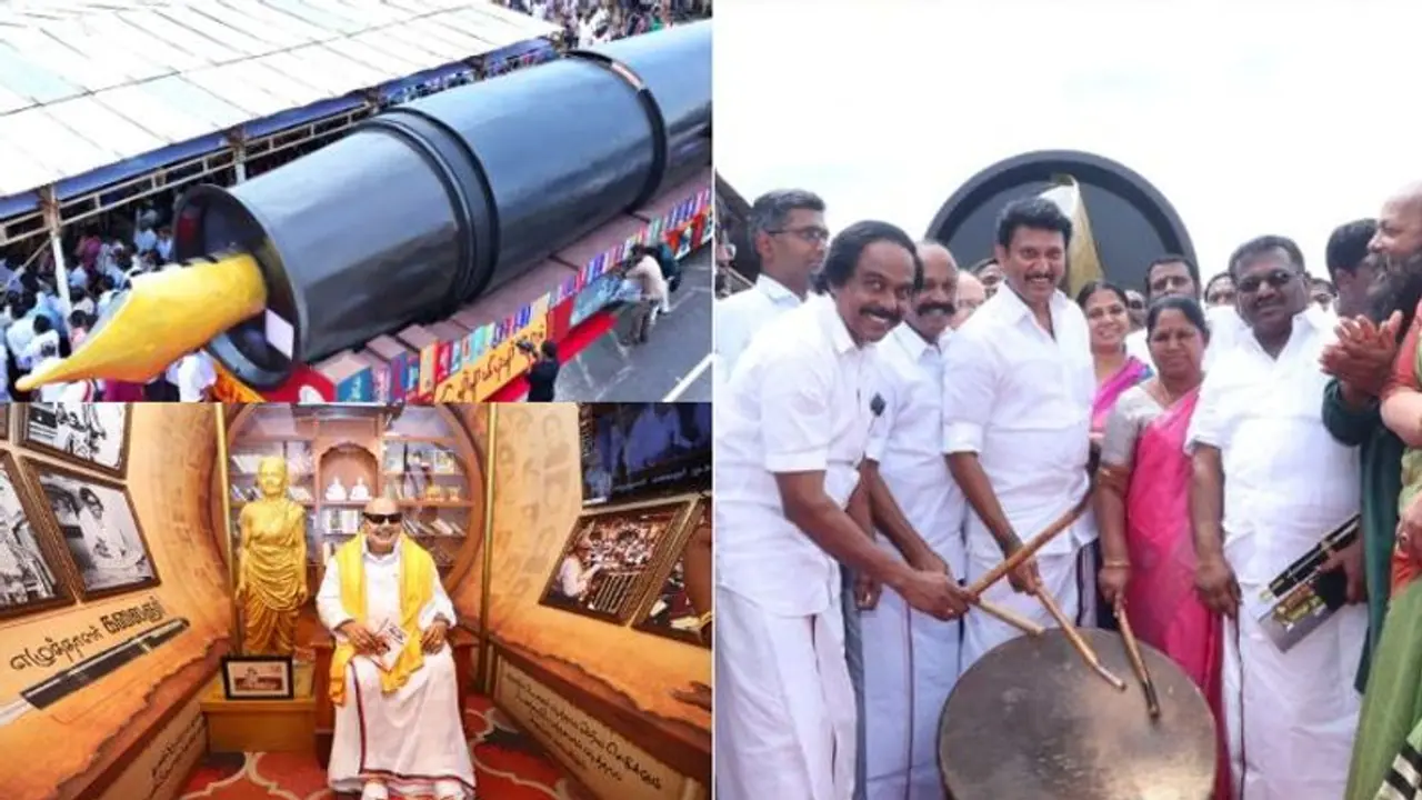 கருணாநிதி நூற்றாண்டு முத்தமிழ்தேர் அலங்கார ஊர்தி.. கன்னியாகுமரியில் தொடங்கி வைத்த 4 அமைச்சர்கள்..