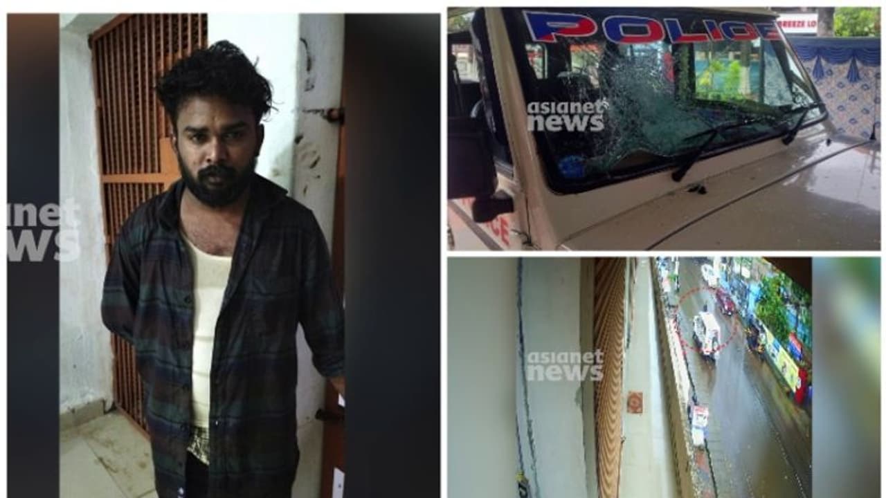 ബൈക്ക് നിര്‍ത്തി, പൊലീസ് വാഹനത്തിനടുത്തെത്തി, ഹെല്‍മറ്റുകൊണ്ട് ചില്ല് അടിച്ച് പൊട്ടിച്ചു, യുവാവ് അറസ്റ്റ് 
