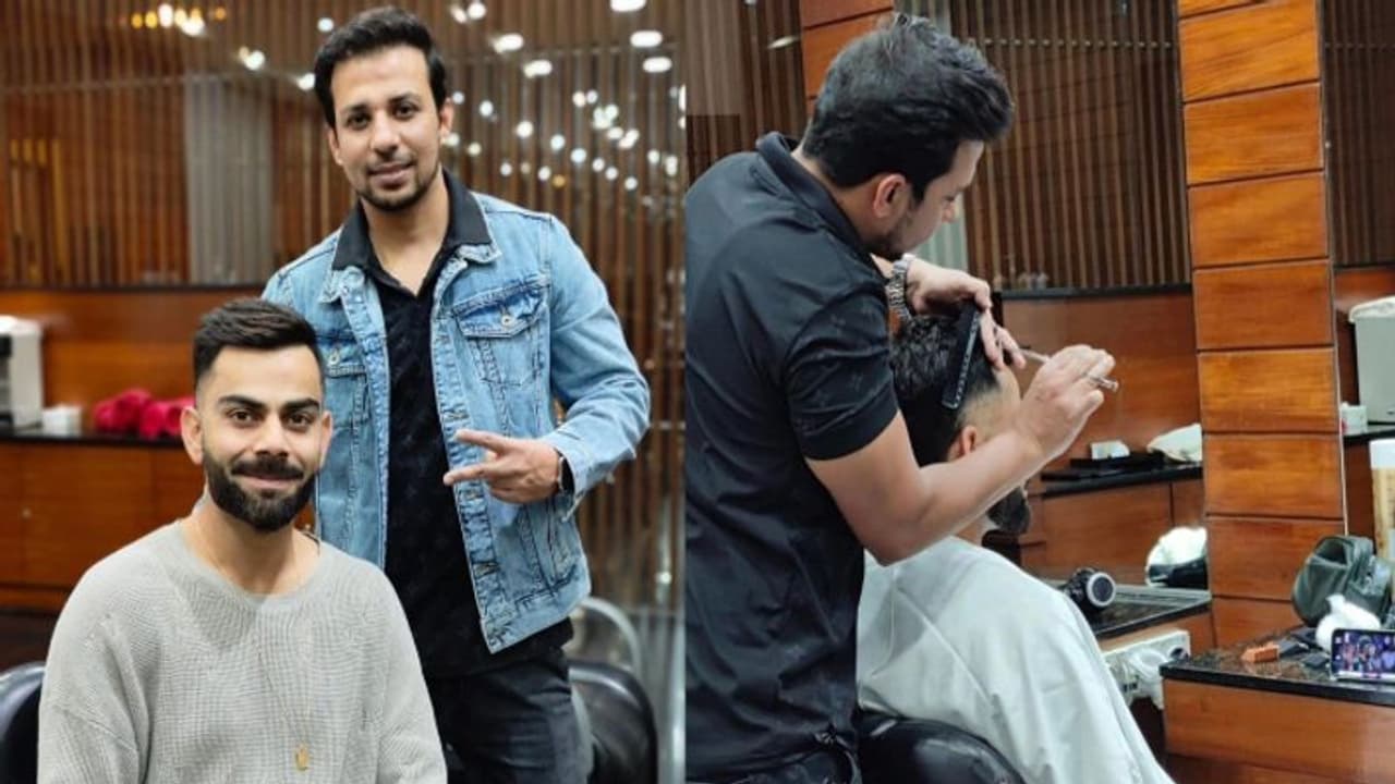 முடி வெட்டிக் கொண்டே நியூசிலாந்து – பாகிஸ்தான் போட்டியை பார்த்த விராட் கோலி! முடி வெட்டிக் கொண்டே நியூசிலாந்து – பாகிஸ்தான் போட்டியை பார்த்த விராட் கோலி!