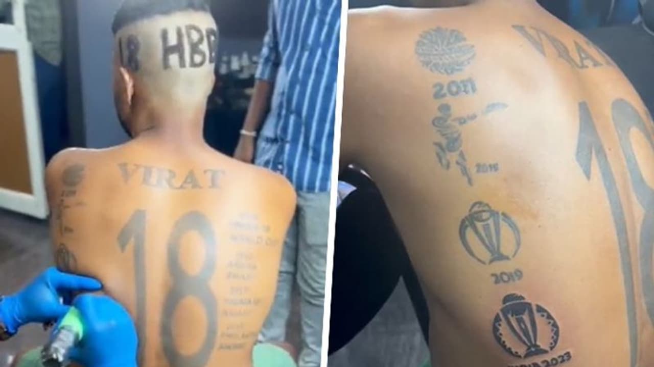 Inked devotion! Ardent fan celebrates 'King' Virat Kohli's 35th birthday with 17th tattoo ( WATCH) Inked devotion! Ardent fan celebrates 'King' Virat Kohli's 35th birthday with 17th tattoo ( WATCH)