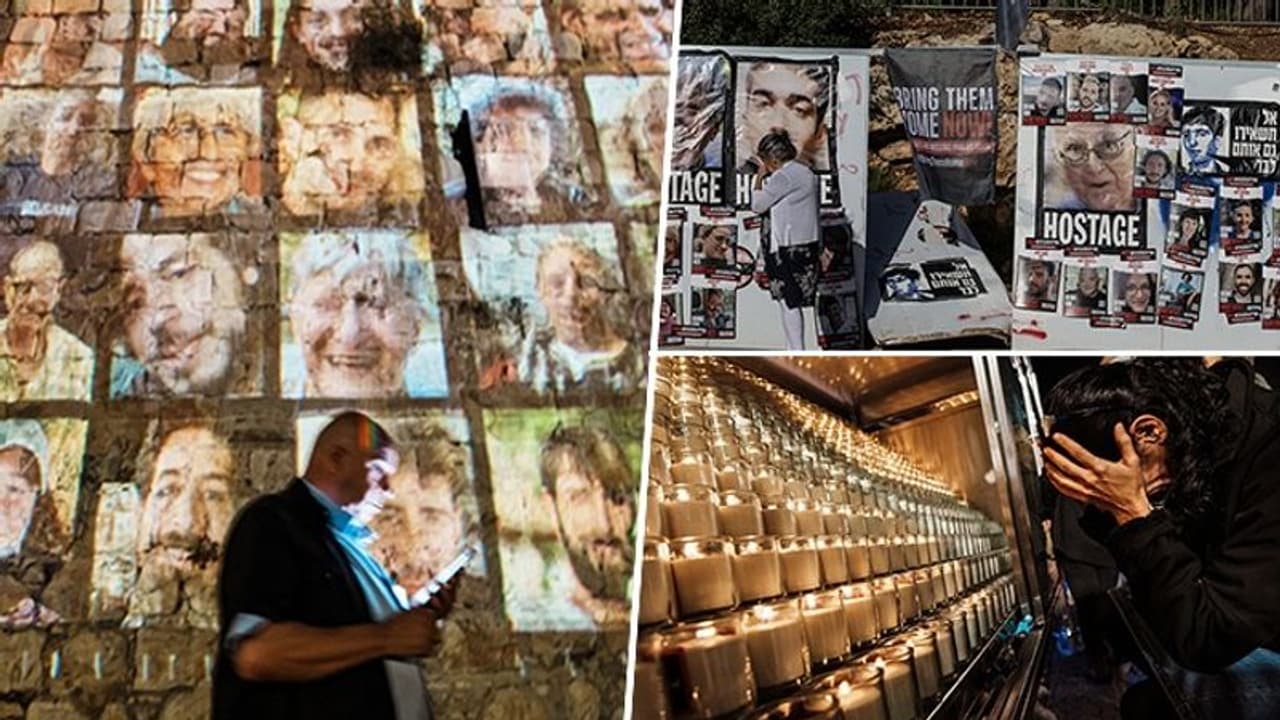 Faces of Israeli hostages projected on Jerusalem walls, candle light vigil marks 1 month since Hamas attack Faces of Israeli hostages projected on Jerusalem walls, candle light vigil marks 1 month since Hamas attack