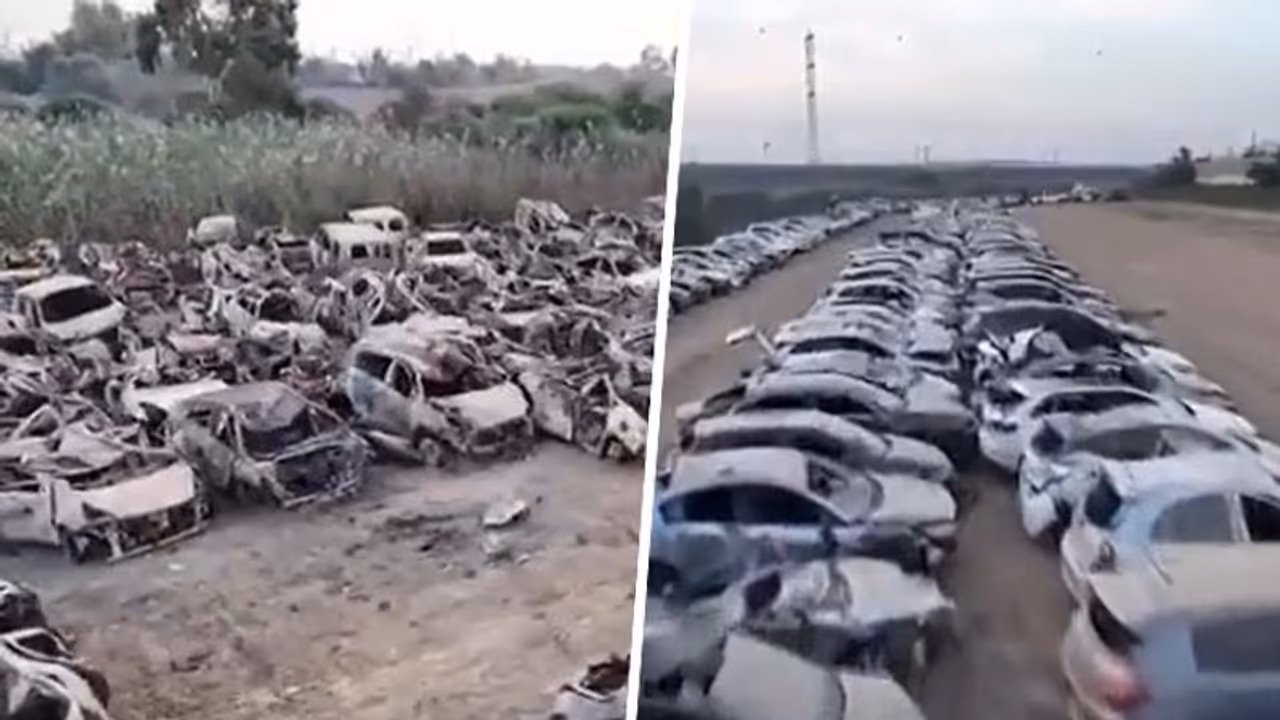 Eerie! Drone footage of hundreds of scorched cars moved from Nova music festival massacre site (WATCH)