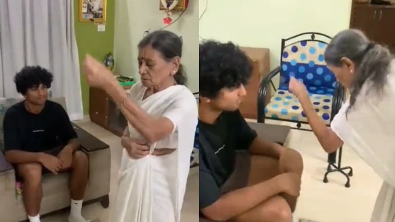 ഇന്ത്യക്കെതിരായ സെമിക്ക് മുമ്പ് അമ്മൂമ്മയെ കാണാനെത്തി രചിൻ രവീന്ദ്ര, ദൃഷ്ടിദോഷം മാറാൻ ഉഴിഞ്ഞിട്ട് മുത്തശ്ശി ഇന്ത്യക്കെതിരായ സെമിക്ക് മുമ്പ് അമ്മൂമ്മയെ കാണാനെത്തി രചിൻ രവീന്ദ്ര, ദൃഷ്ടിദോഷം മാറാൻ ഉഴിഞ്ഞിട്ട് മുത്തശ്ശി