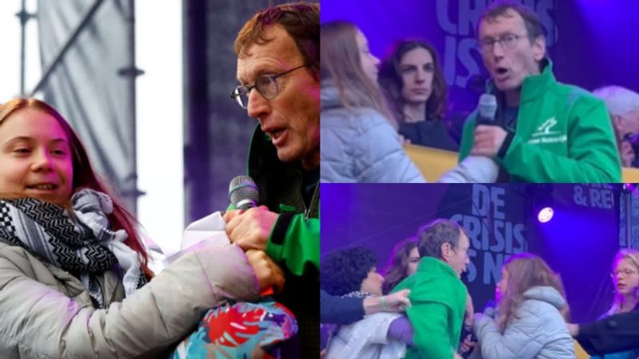 പലസ്തീന്, അഫ്ഗാന് സ്ത്രീകളെ സംസാരിക്കാന് ക്ഷണിച്ചു, ഗ്രേറ്റ തുന്ബെര്ഗിന്റെ മൈക്ക് പിടിച്ചുവാങ്ങി യുവാവ് പലസ്തീന്, അഫ്ഗാന് സ്ത്രീകളെ സംസാരിക്കാന് ക്ഷണിച്ചു, ഗ്രേറ്റ തുന്ബെര്ഗിന്റെ മൈക്ക് പിടിച്ചുവാങ്ങി യുവാവ്