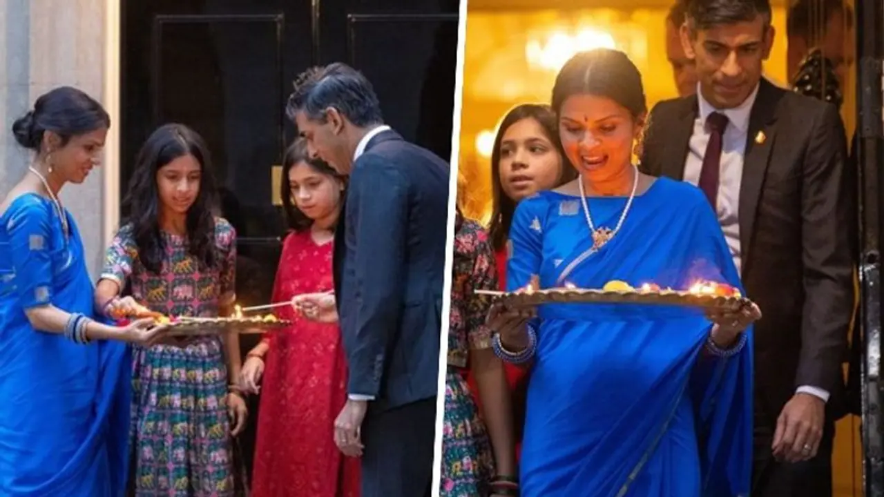UK PM Rishi Sunak, Akshata Murty celebrate diwali with family at 10 Downing Street (WATCH)