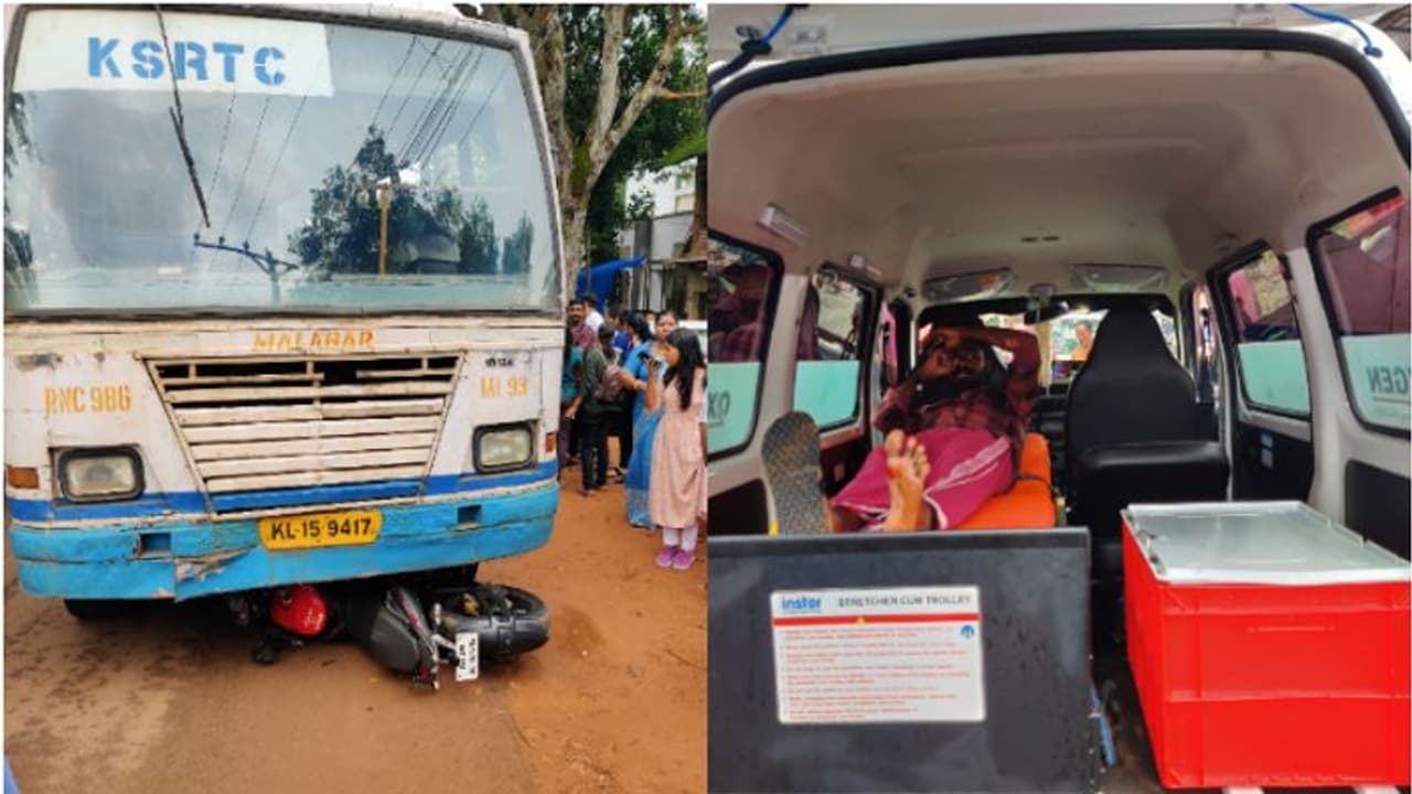 നിയന്ത്രണം വിട്ട ബൈക്ക് കെഎസ്ആർടിസി ബസ്സിനടിയിൽ, തെറിച്ചുവീണ് യുവാവ്, രക്ഷപ്പെട്ടത് തലനാരിഴയ്ക്ക് നിയന്ത്രണം വിട്ട ബൈക്ക് കെഎസ്ആർടിസി ബസ്സിനടിയിൽ, തെറിച്ചുവീണ് യുവാവ്, രക്ഷപ്പെട്ടത് തലനാരിഴയ്ക്ക്