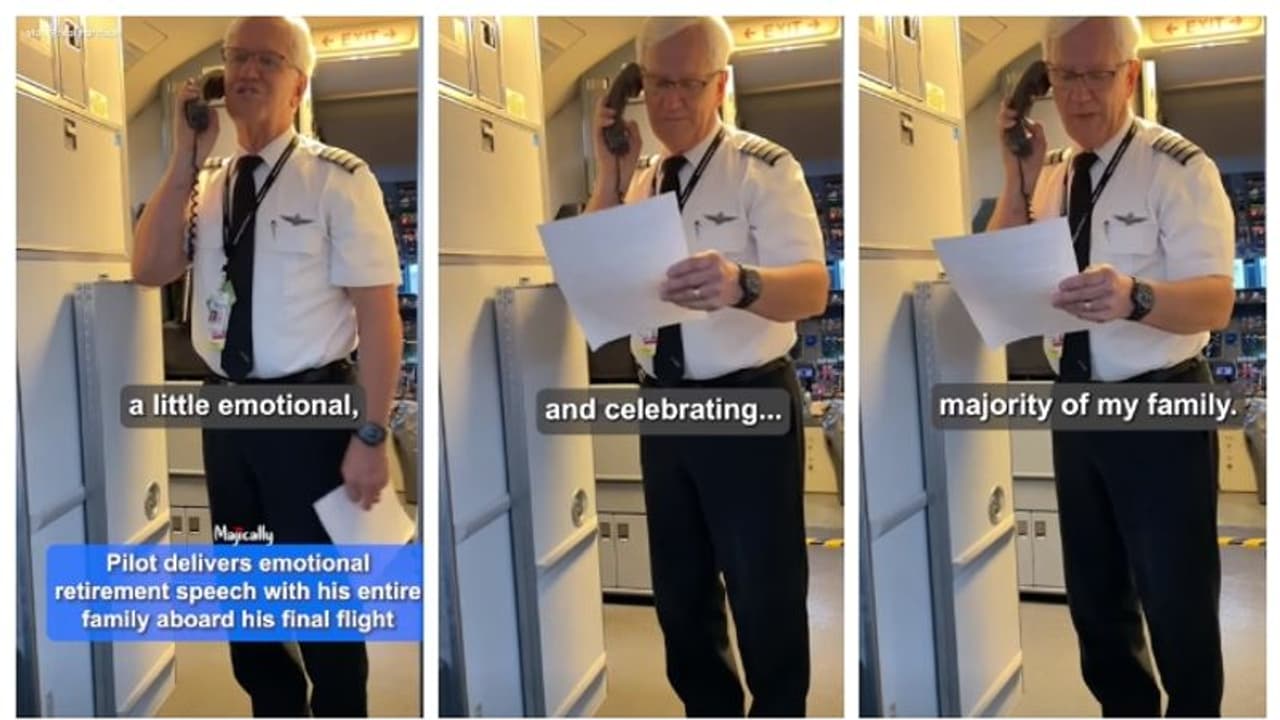 'എന്റെ കുടുംബം'; 32 വർഷത്തെ ജോലിക്ക് ശേഷം പൈലറ്റിന്റെ വിട വാങ്ങൽ പ്രസംഗം കേട്ട് കണ്ണു നിറഞ്ഞ് യാത്രക്കാർ ! 'എന്റെ കുടുംബം'; 32 വർഷത്തെ ജോലിക്ക് ശേഷം പൈലറ്റിന്റെ വിട വാങ്ങൽ പ്രസംഗം കേട്ട് കണ്ണു നിറഞ്ഞ് യാത്രക്കാർ !