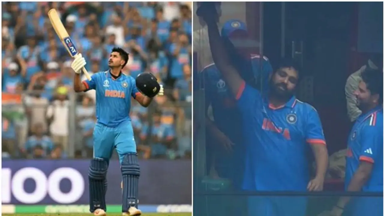 ODI World Cup 2023: Indian skipper Rohit Sharma hilariously mimics Shreyas Iyer after century (WATCH) ODI World Cup 2023: Indian skipper Rohit Sharma hilariously mimics Shreyas Iyer after century (WATCH)