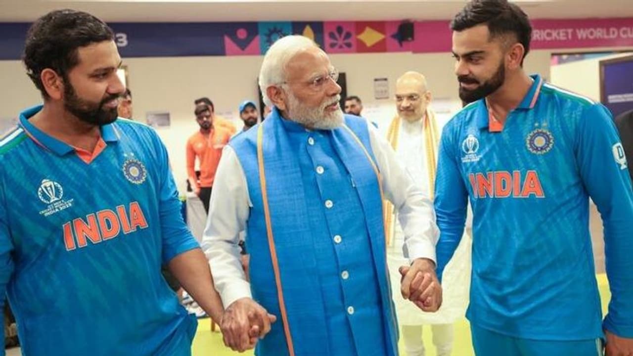 PM Modi consoles Rohit Sharma and Virat Kohli after defeat at World Cup final; see pictures PM Modi consoles Rohit Sharma and Virat Kohli after defeat at World Cup final; see pictures
