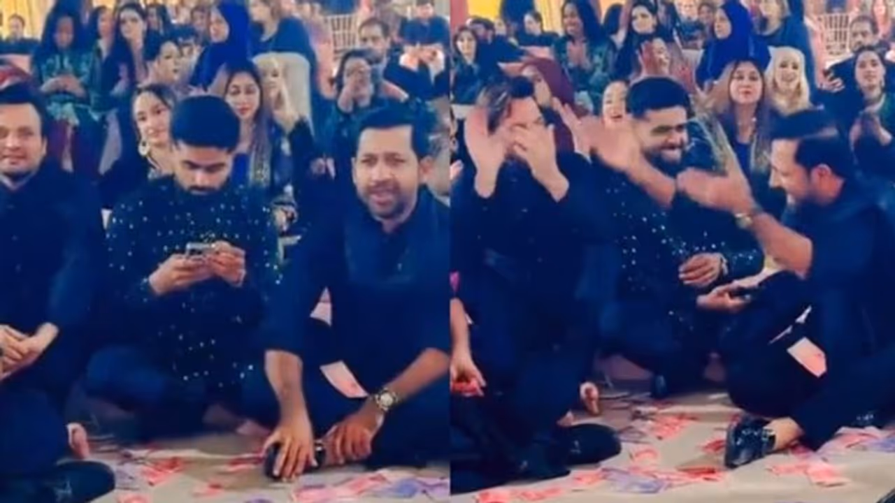 WATCH: Babar Azam's reaction to notes being showered at Imam ul Haq's wedding Qawwali night goes viral WATCH: Babar Azam's reaction to notes being showered at Imam ul Haq's wedding Qawwali night goes viral