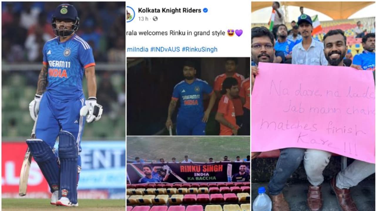 കേരളം കീഴടക്കി റിങ്കു സിംഗ്! താരത്തെ ആരാധകര് ഏറ്റെടുത്തു; സ്റ്റേഡിയത്തില് ബാനര് ഉയര്ന്നു, വീഡിയോ വൈറല് കേരളം കീഴടക്കി റിങ്കു സിംഗ്! താരത്തെ ആരാധകര് ഏറ്റെടുത്തു; സ്റ്റേഡിയത്തില് ബാനര് ഉയര്ന്നു, വീഡിയോ വൈറല്