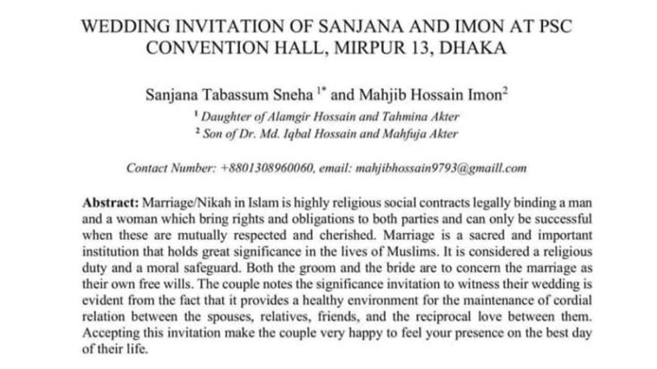 വിവാഹ ക്ഷണക്കത്തോ അതോ ഗവേഷണ പ്രബന്ധമോ ?; ആശ്ചര്യപ്പെട്ട് സോഷ്യല്‍ മീഡിയ 