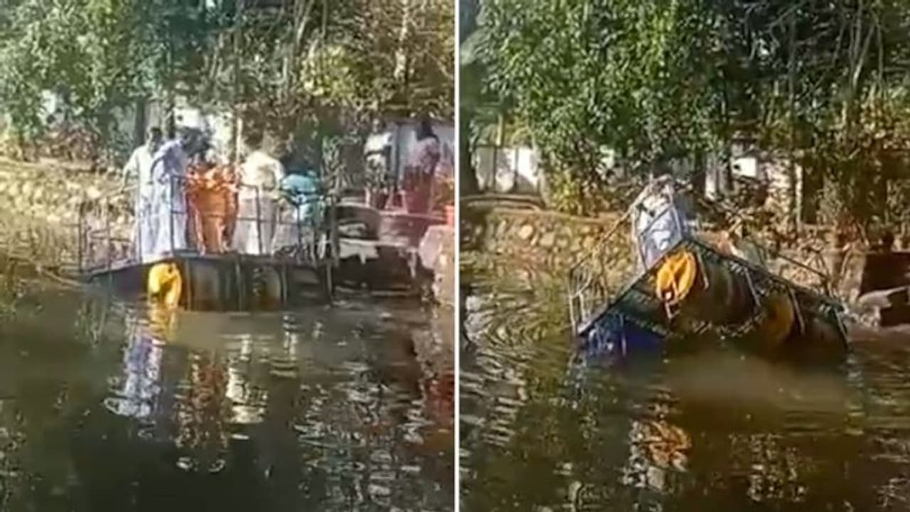 Kerala: Raft carrying panchayat members capsizes soon after inauguration in Alappuzha (WATCH)