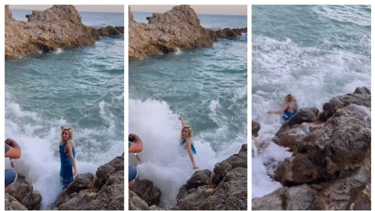 ശക്തമായ തിരയിൽ ഒഴുക്കില്‍പ്പെട്ട് കടലിലേക്ക് വീഴുന്ന മോഡൽ; സിരകള്‍ മരവിപ്പിക്കുന്ന ഫോട്ടോഷൂട്ടിന്‍റെ വീഡിയോ !