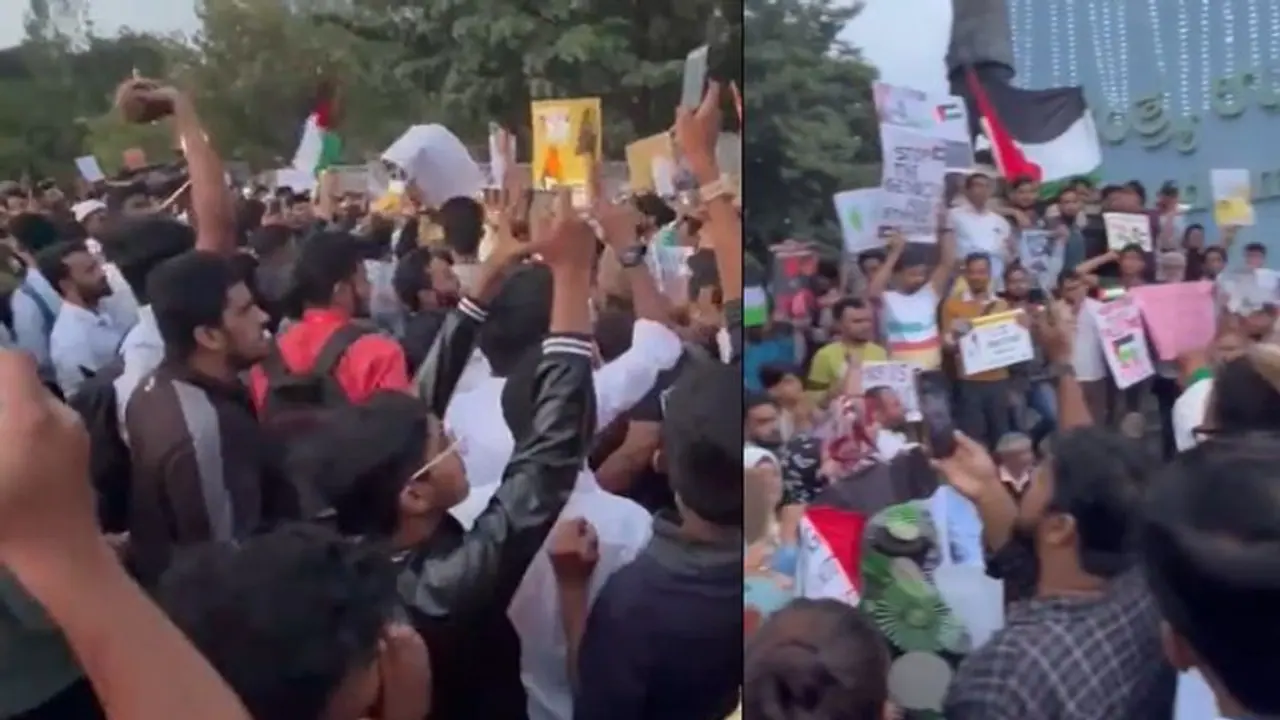 WATCH: Hundreds gather in Bengaluru's Freedom Park in show of support for Palestine amid Israel Hamas war WATCH: Hundreds gather in Bengaluru's Freedom Park in show of support for Palestine amid Israel Hamas war