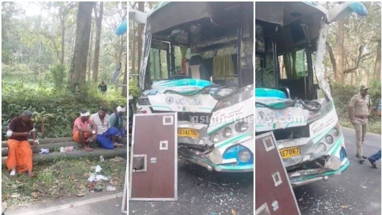 അയ്യപ്പഭക്തരുടെ വാഹനത്തിന്‌ നേരെ കാട്ടാന ആക്രമണം, ബസ് തകർന്നു; കുട്ടികൾക്കടക്കം പരിക്ക് 