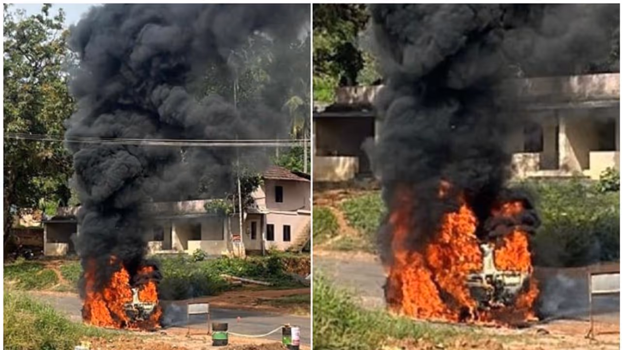 ഓടിക്കൊണ്ടിരിക്കെ വാന്‍ തീഗോളമായി, പെയിന്‍റ് ടിന്നുകൾ പൊട്ടിത്തെറിച്ചു, സംഭവം മേലാറ്റൂർ പെരിന്തൽമണ്ണ റോഡിൽ