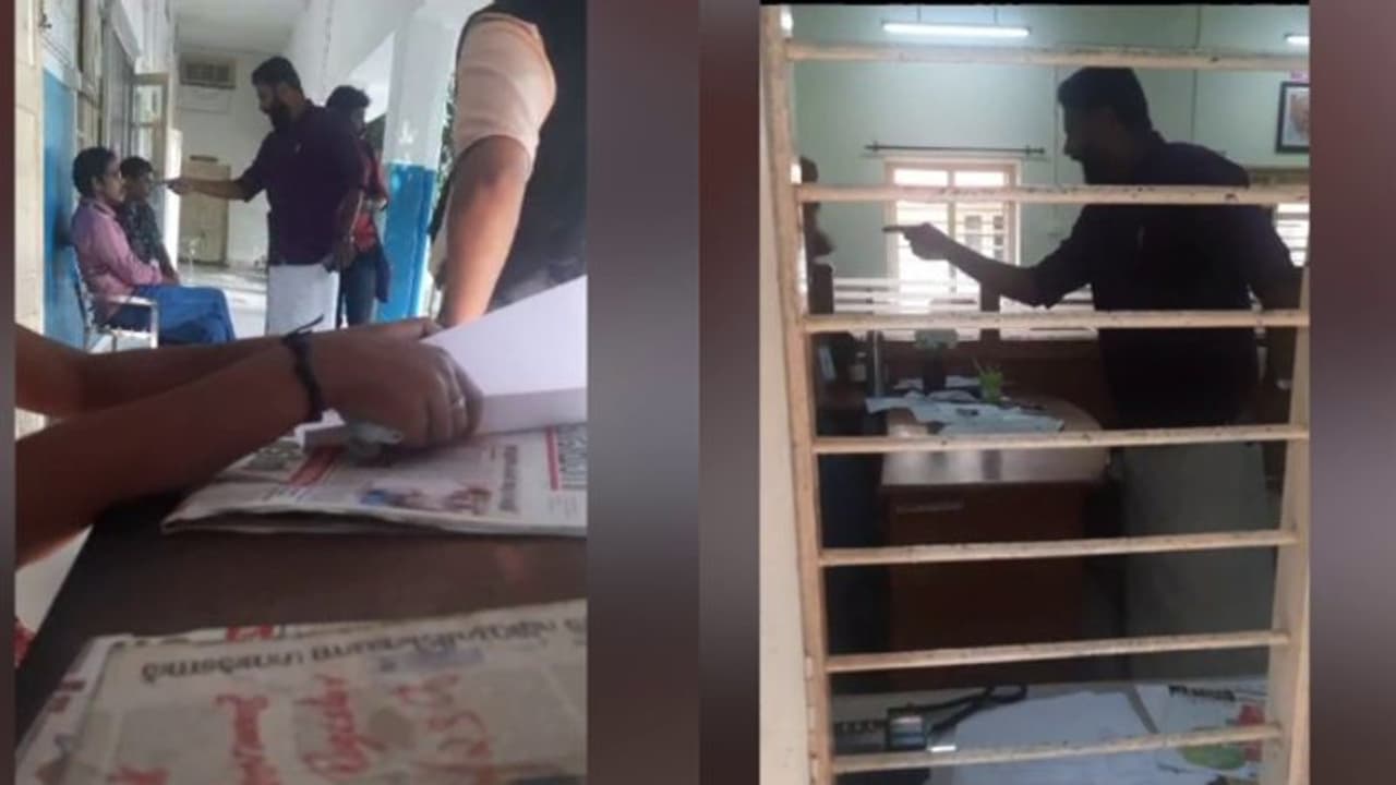 വനിതാ പോളിടെക്നിക് കോളേജിൽ കയറി കെഎസ്യു നേതാവിന്റെ ഭീഷണി, ജീവനക്കാർക്ക് ചീത്തവിളി, വീഡിയോ പുറത്ത് വനിതാ പോളിടെക്നിക് കോളേജിൽ കയറി കെഎസ്യു നേതാവിന്റെ ഭീഷണി, ജീവനക്കാർക്ക് ചീത്തവിളി, വീഡിയോ പുറത്ത്