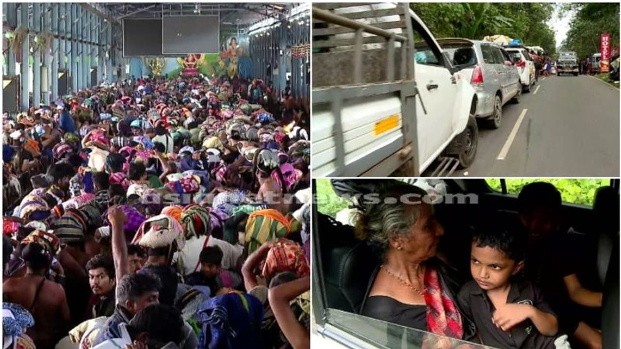 ശബരിമലയിൽ വൻ തിരക്ക്, ഭക്ഷണവും വെള്ളവുമില്ലാതെ എരുമേലി നിലക്കൽ പാതയിൽ തീർത്ഥാടകർ, 5 മണിക്കൂറായി കുടുങ്ങി 