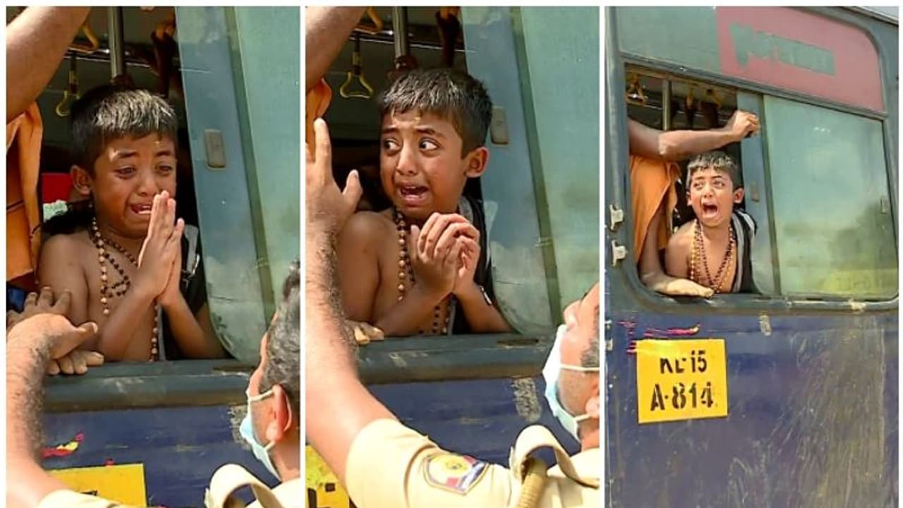 'അപ്പാ..', പൊലീസിനോട് കൈകൂപ്പി കരഞ്ഞ് കുഞ്ഞയ്യപ്പൻ; ഒടുവിൽ അച്ഛനെ കണ്ടപ്പോൾ ആശ്വാസം, നിലയ്ക്കലിലെ കാഴ്ച 'അപ്പാ..', പൊലീസിനോട് കൈകൂപ്പി കരഞ്ഞ് കുഞ്ഞയ്യപ്പൻ; ഒടുവിൽ അച്ഛനെ കണ്ടപ്പോൾ ആശ്വാസം, നിലയ്ക്കലിലെ കാഴ്ച