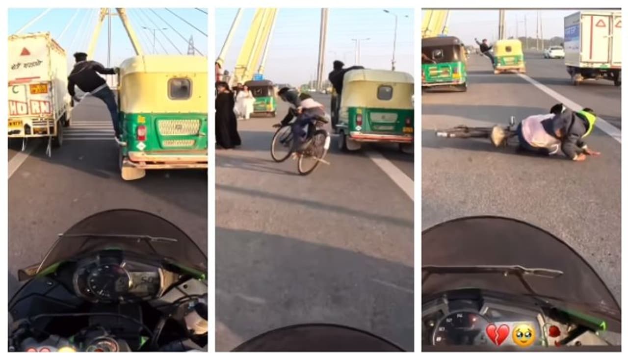 ഓട്ടോയില്‍ തുങ്ങിക്കിടന്ന് പാട്ടുപാടി യുവാവ്; സൈക്കിള്‍ യാത്രക്കാരനെ ഇടിച്ച് തെറിപ്പിച്ച് നിര്‍ത്താതെ പോയി !