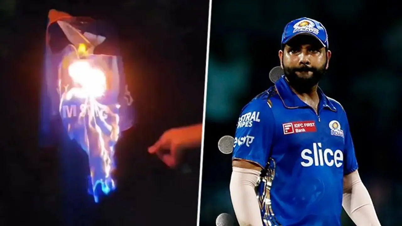 WATCH: Furious Rohit Sharma fan burns Mumbai Indians jersey after Hardik Pandya named captain WATCH: Furious Rohit Sharma fan burns Mumbai Indians jersey after Hardik Pandya named captain